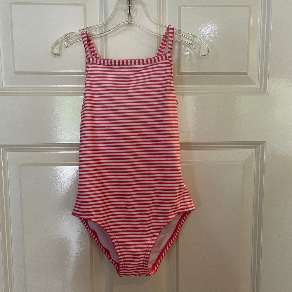 Hanna Andersson Striped PINK One Piece Square Neck Swimsuit 110 5 Like NEW!